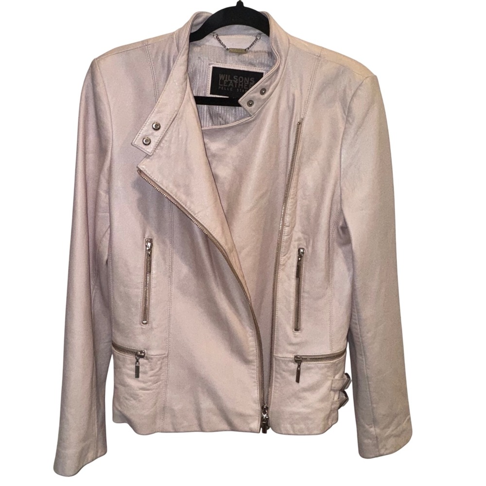 Vintage 90s Y2K Wilsons Pelle Studio Pink Leather Moto Jacket Women's M - Picture 16 of 16